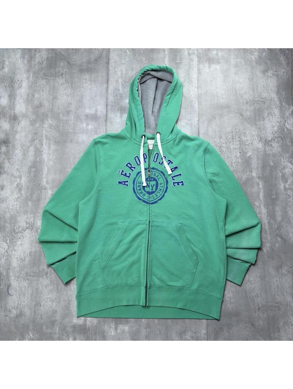 Y2K Green Aeropostale Grunge Skater Thermal Zip Up Hoodie